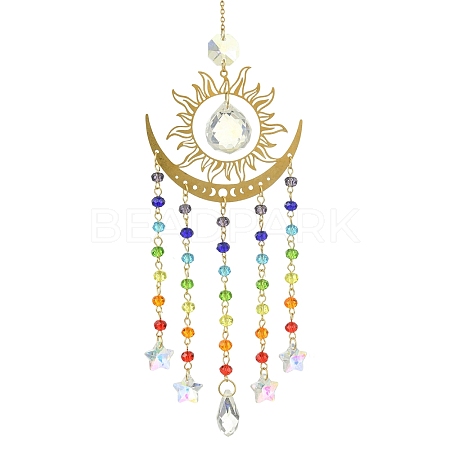 Brass & 304 Stainless Steel Sun Moon Suncatchers HJEW-JM05014-1