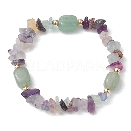 Natural Fluorite Chip & Cuboid Beaded Stretch Bracelets for Women BJEW-JB10808-05-1