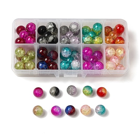 100Pcs 10 Colors Spray Painted Transparent Crackle Glass Beads CCG-XCP0001-05-1