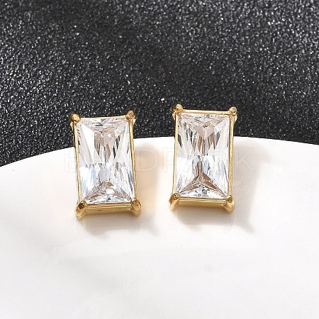 304 Stainless Steel Rhinestone Rectangle Stud Earrings X-EJEW-K268-51G-1