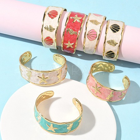 Ocean 304 Stainless Steel Enamel Cuff Bangles for Women BJEW-B159-03G-1