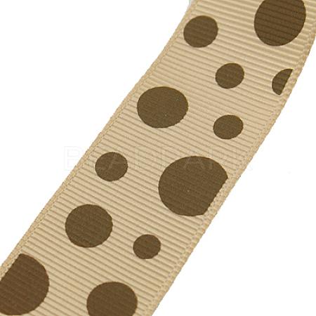 Tan and Camel Garment Accessories 3/8 inch(10mm) Dots Printed Grosgrain Ribbon X-SRIB-A010-10mm-06-1