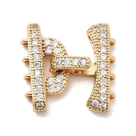 Brass Micro Pave Clear Cubic Zirconia Fold Over Clasps KK-C075-33G-1