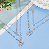 ANATTASOUL 2Pcs 2 Colors Crystal Rhinestone Butterfly Pendant Double Layer Necklaces Set NJEW-AN0001-23-7