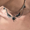 304 Stainless Steel Jet Rhinestone Star with Wings Choker Necklaces for Women FS-WG57FF6-01-3