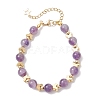 Natural Amethyst & Brass Beaded Bracelets for Women BJEW-JB12942-02-1