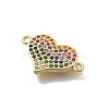 Brass Micro Pave Cubic Zirconia Heart Connector Charms KK-D431-062A-G-2