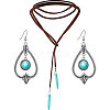Alloy & Synthetic Turquoise Earrings & Leather Cord Necklaces Sets FS-WG48C4B-03-5