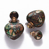 Heart Assembled Natural Bronzite and Synthetic Imperial Jasper Openable Perfume Bottle Pendants G-R484-01C-3