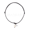 2Pcs 2 Colors Adjustable Dyed Synthetic Turquoise with Round Plastic Imitation Pearl Cross Pendant Black Waxed Polyester Cord Necklaces for Women NJEW-JN05384-5