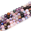 AB Color Plated Natural Garnet & Rose Quartz & Black Spinel & Amethyst & Quartz Crystal & Ice Obsidian Beads Strands G-T144-B07-07-1