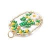 Glass Seed Beaded Oval with Flower Pendants PALLOY-MZ01061-03-4