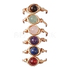 Round Natural Amethyst/Green Aventurine/Carnelian/Rose Quartz/Tiger Eye/Lapis Lazuli Braided Finger Ring RJEW-JR00743-02-1