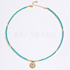 Stainless Steel Evil Eye Pendant Faceted Round Synthetic Turquoise Beaded Necklaces for Women Ion Plating(IP) JF6983-5-1