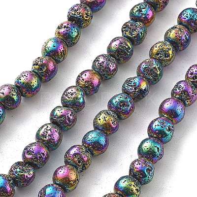Electroplated Natural Lava Rock Beads Strands G-A251-B01-01I-1