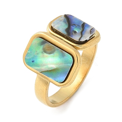 Rectangle 304 Stainless Steel Paua Shell Cuff Rings for Women RJEW-G346-04G-01-1