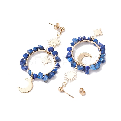Vintage Natural Lapis Lazuli Ear Studs EJEW-JE05806-05-1
