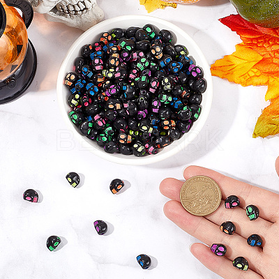 400Pcs Opaque Black Acrylic Beads MACR-SC0001-66-1