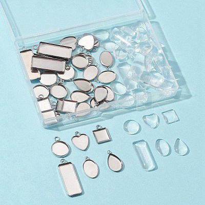 36Pcs 6 Styles 04 Stainless Steel Pendant Cabochon Settings STAS-FS0001-27-1