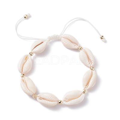 Natural Cowrie Shell Braided Bead Bracelet for Women BJEW-TA00044-01-1