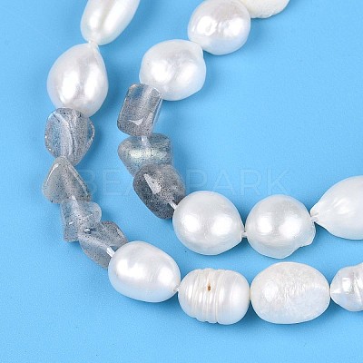 Natural Labradorite Nuggets & Natural Cultured Freshwater Pearl Beads Strands PEAR-N023-01A-17-1