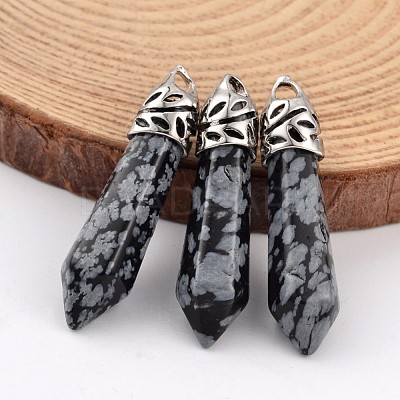 Bullet Natural Snowflake Obsidian Pointed Pendants G-E332-C02-1