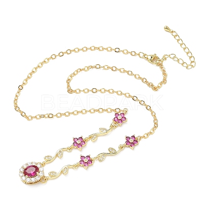 Brass Pave Cubic Zirconia Flower Pendant Necklaces NJEW-C121-04A-01G-1