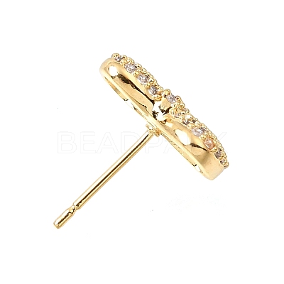 Brass Micro Pave Cubic Zirconia Stud Earring Findings with Loops CU-CBA0DEA-01G-1