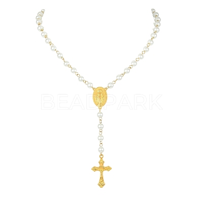 Glass Pearl Rosary Bead Necklaces NJEW-JN04340-1