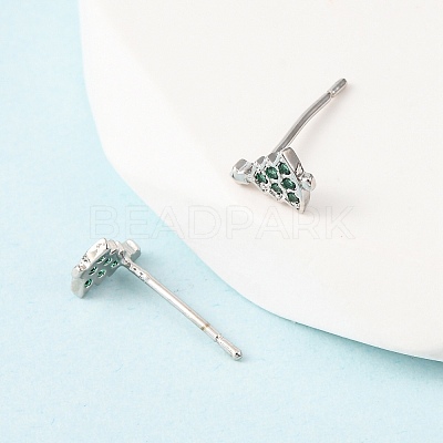 Brass Micro Pave Cubic Zirconia Charistmas Tree Stud Earrings EJEW-L278-09P-1