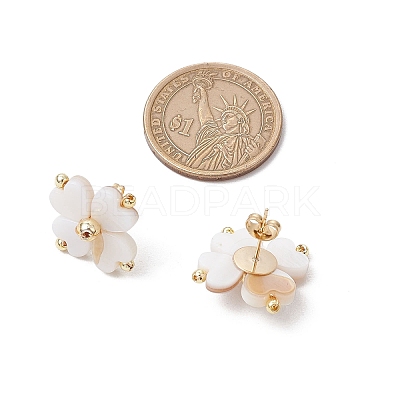 Clover Natural Freshwater Shell Stud Earrings EJEW-JE06387-1