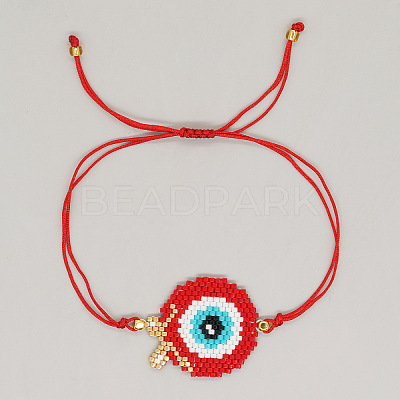 Bohemian Style Apple Shape Evil Eye Charm Glass Seed Bead Link Bracelets SC9475-1-1