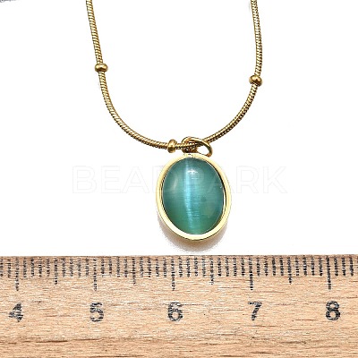 Imitation Cat Eye Oval Pendant Necklace with Round Snake Chains X-NJEW-G085-06G-1