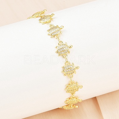 Brass Micro Pave Clear Cubic Zirconia Link Chain Bracelets for Women BJEW-A090-11A-G-1