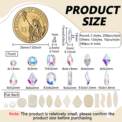 580Pcs 14 Styles Glass Rhinestone Cabochons GGLA-FG0001-06-1