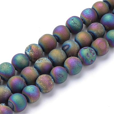 Electroplated Natural Druzy Geode Agate Bead Strands G-R345-8mm-59-1