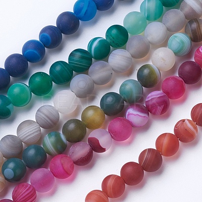 Natural Grade A Striped Agate/Banded Agate Beads Strands G-E478-8mm-1