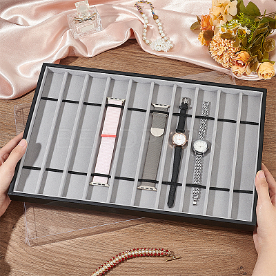 10 Grids Rectangle PU Leather Watch Straps Necklace Bracelet Display Tray ODIS-NB0001-38A-1