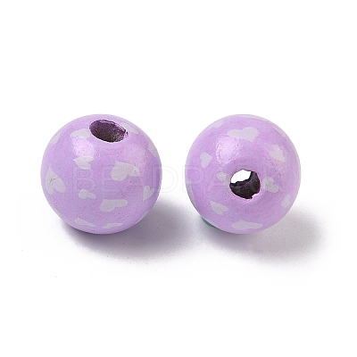 Valentine's Day Spray Painted & Printed Wood European Beads WOOD-L023-03F-1
