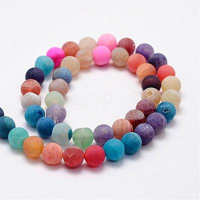 Frosted Natural Weathered Agate Beads Strands G-F367-6mm-08-1