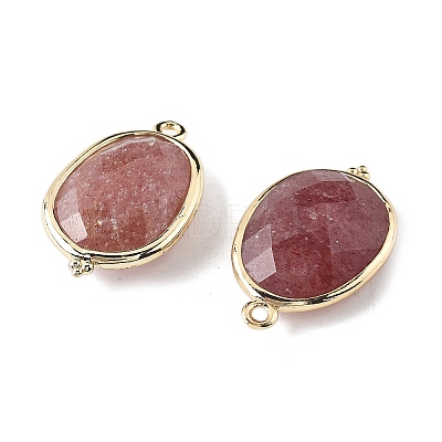 Natural Strawberry Quartz Faceted Oval Connector Charms G-H323-02G-01-1