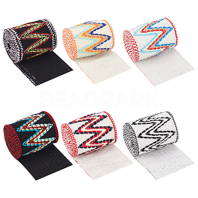 6 Bags 6 Colors 1 Yard Flat Ethnic Style Cotton Ribbons with Wave Pattern OCOR-BC0006-40-1