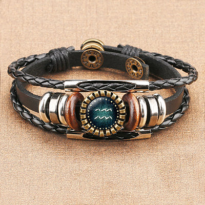 12 Constellations PU Leather Multi-strand Bracelets WGFD09F-11-1