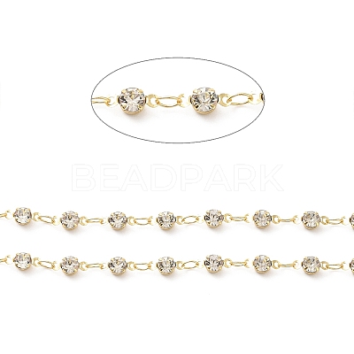 Handmade Brass Glass Rhinestone Beaded Chains CHC-M024-29G-1