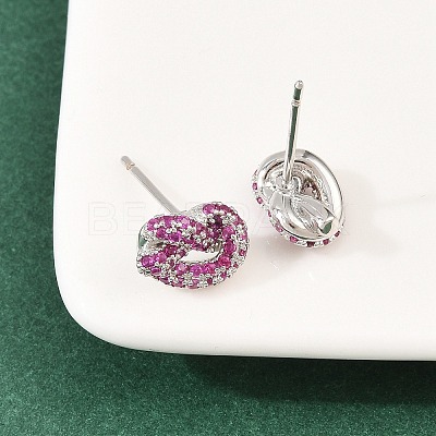 knot Brass Micro Pave Cubic Zirconia Stud Earrings EJEW-C174-01P-02-1
