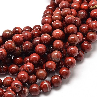 Natural Red Jasper Round Bead Strands G-P072-19-8mm-1