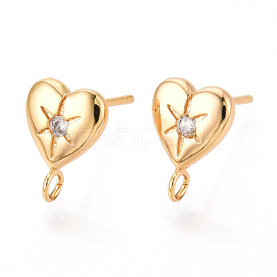 Brass Micro Pave Clear Cubic Zirconia Stud Earring Findings MAK-T011-11G-01-1