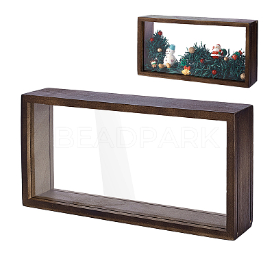 Rectangle Double Sided Clear Acrylic with Wood Display Cases ODIS-WH0038-237A-1