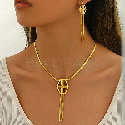 Stainless Steel Cross Tassel Necklace & Earring Sets for Women BL3761-1