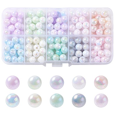 250Pcs 10 Colors Iridescent Plating Acrylic Beads MACR-CJ0001-66-1-1